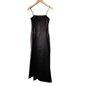 Vera Wang satin Spagetti Strap Maxi Dress With Attached Tail Suze 8 Brown